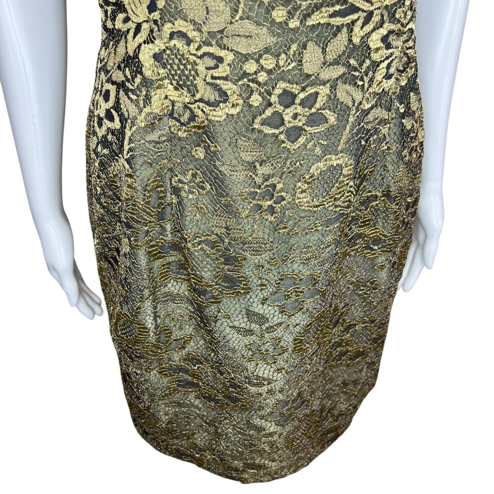 Escada Margaretha Ley Metallic Gold Lace Sheath‎ Dress 36 - Picture 3 of 9